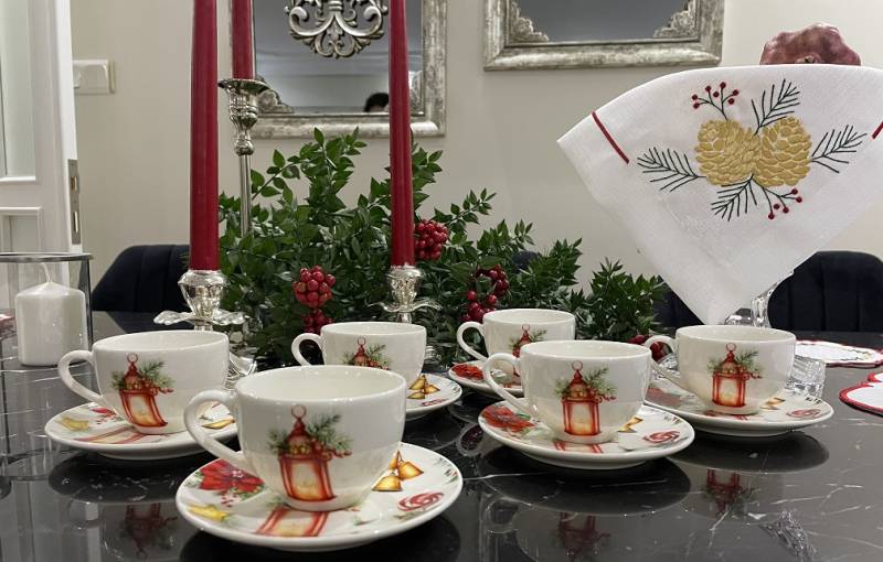 6 kişilik YENİ YIL FENER desen TÜRK KAHVE FİNCAN TAKIMI